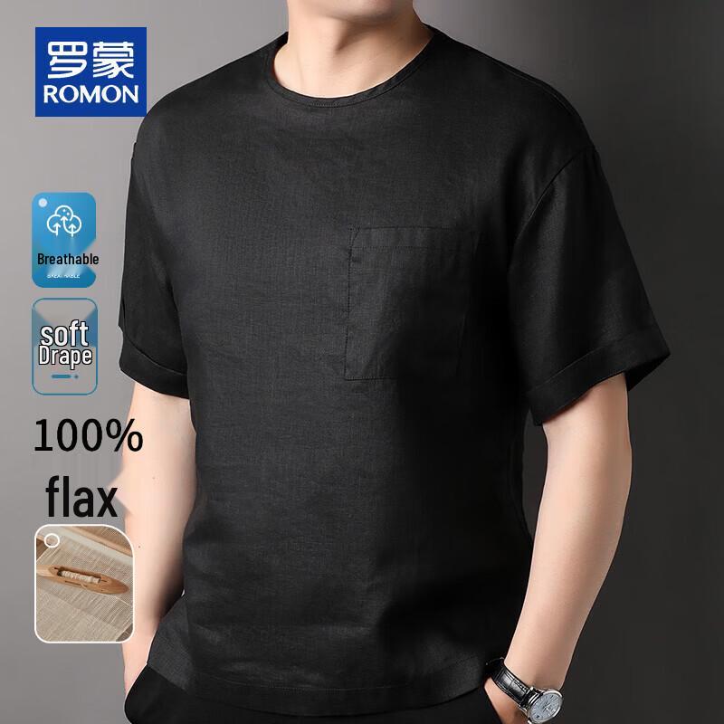 

ROMON Men s 100% Linen Round Neck T-Shirt 2XL