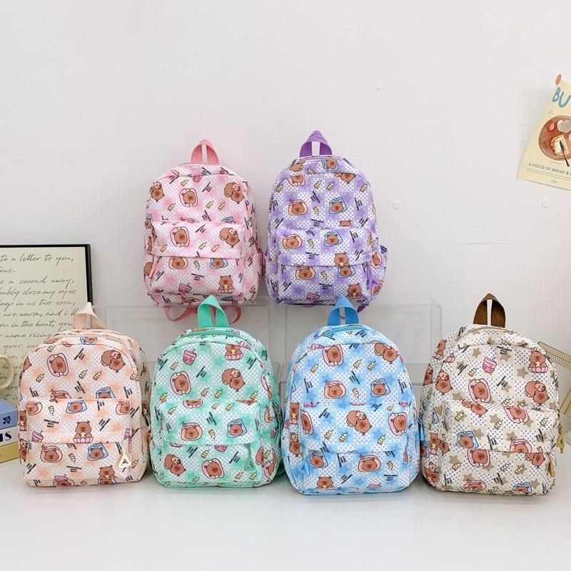 Capybara Cute Pudding Milk Tea Checkered Cartoon Pattern Children Backpack