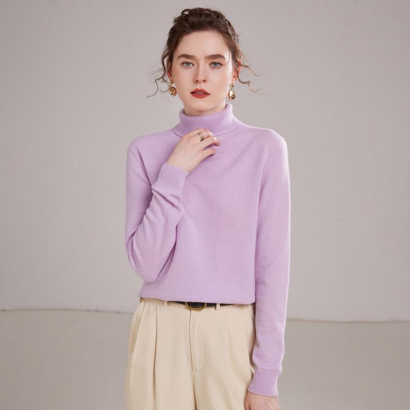 Women’s Cashmere Pile Collar Sweater - High Collar, Knitted, Loose Fit, Slim Inner Layer