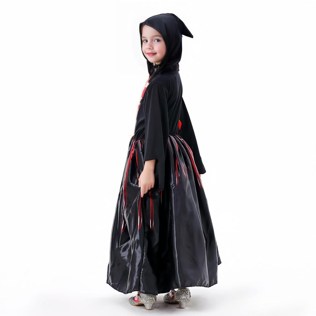 Halloween Girl Witch Costume With Printed Skirt For Kids Party Dress Up