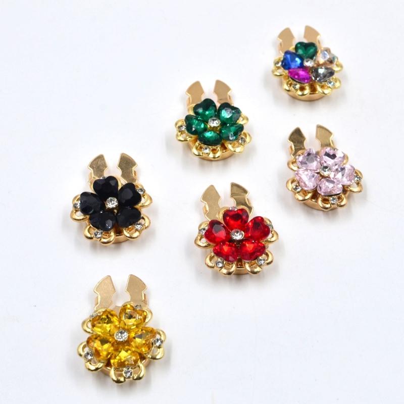 Rhinestones Button Covers for Women Elegant Flower Designs Detachable Clip On Shirt Decoration Accessory