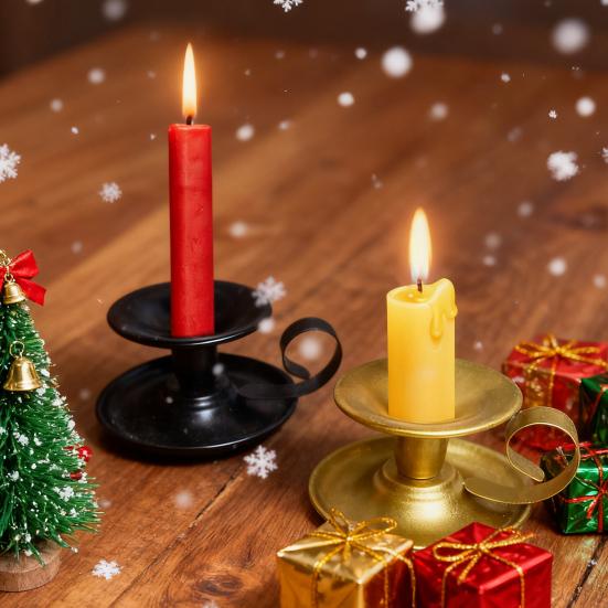 1/2 Buc Suport Vintage din Fier pentru Lumânări Conice Metal Candelabru cu Mâner Acasă Living Crăciun