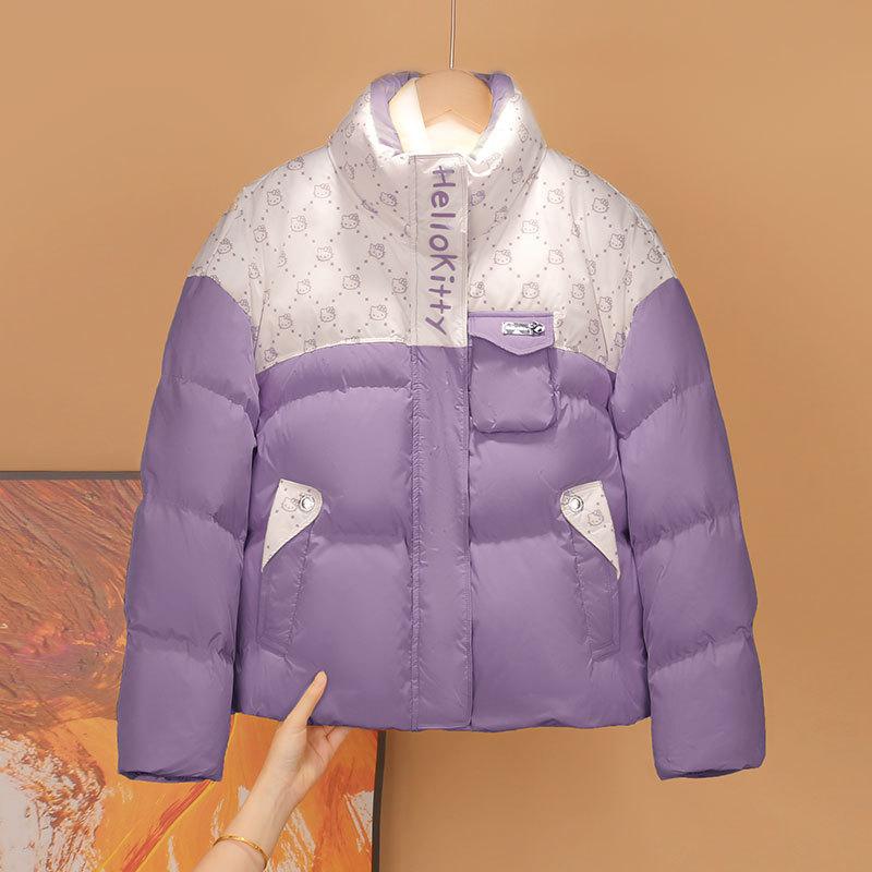 

Женский зимний пуховик контрастной расцветки, модный короткий пуховик-«хлебушек» большого размера с воротником-стойкой L фиолетовый