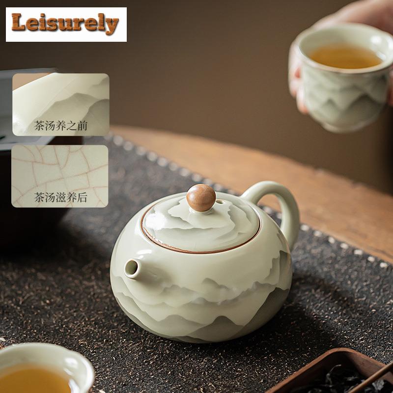 180ML Mountain Flower Ru Kiln Porcelain Xi Shi Teapot Creative Tea Infuser Pot Tea Brewing Kettle With Strainer Tableware Craft