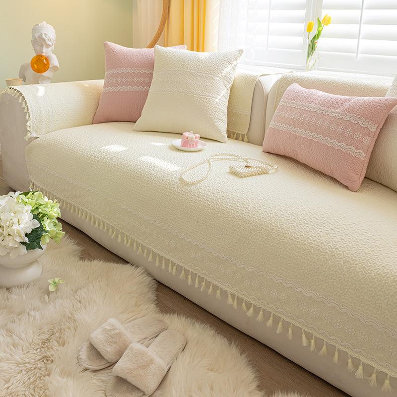 Cotton Pink Sofa Cushion for All Seasons, Non-slip Cushion, Simple Sofa Cover, Backrest Towel, Full Cover Cloth