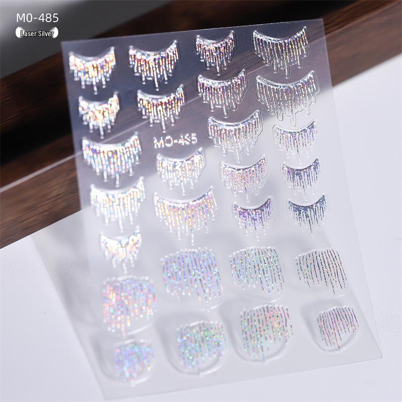 

Блестящие золотые и серебряные наклейки для ногтей с кисточками из фольги - Переливающийся французский тисненый дизайн