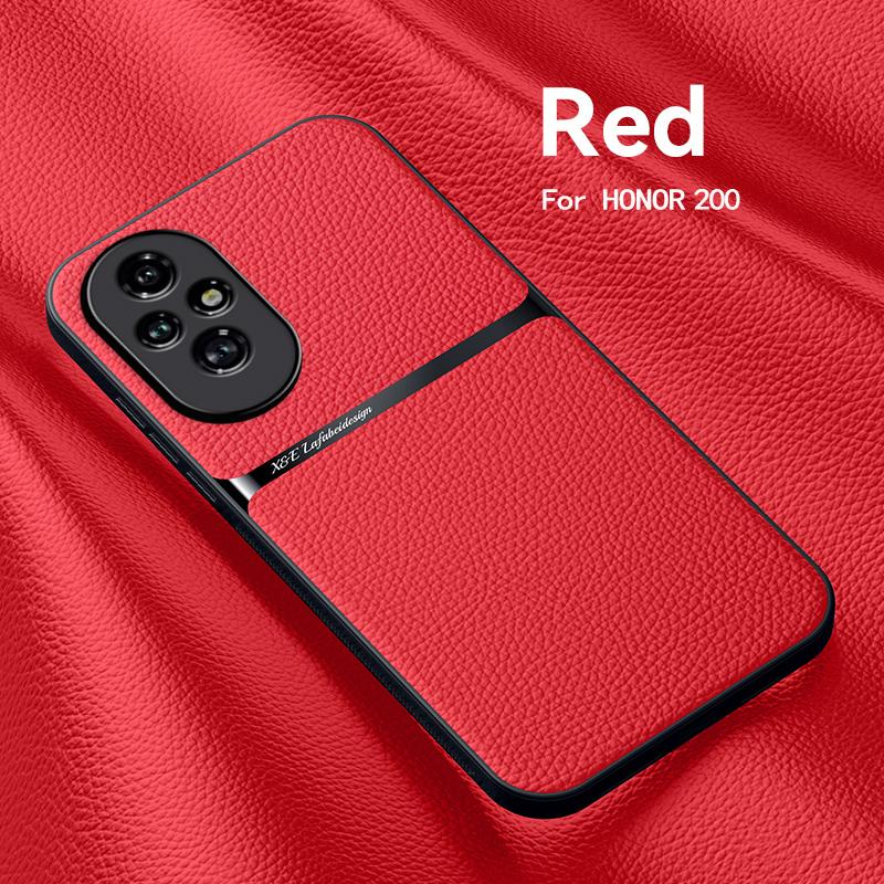 For Honor 200 200 Pro 200 Lite Leather Texture Built-in Magnetic TPU Soft Edge Anti-drop Anti-fingerprint Phone Case