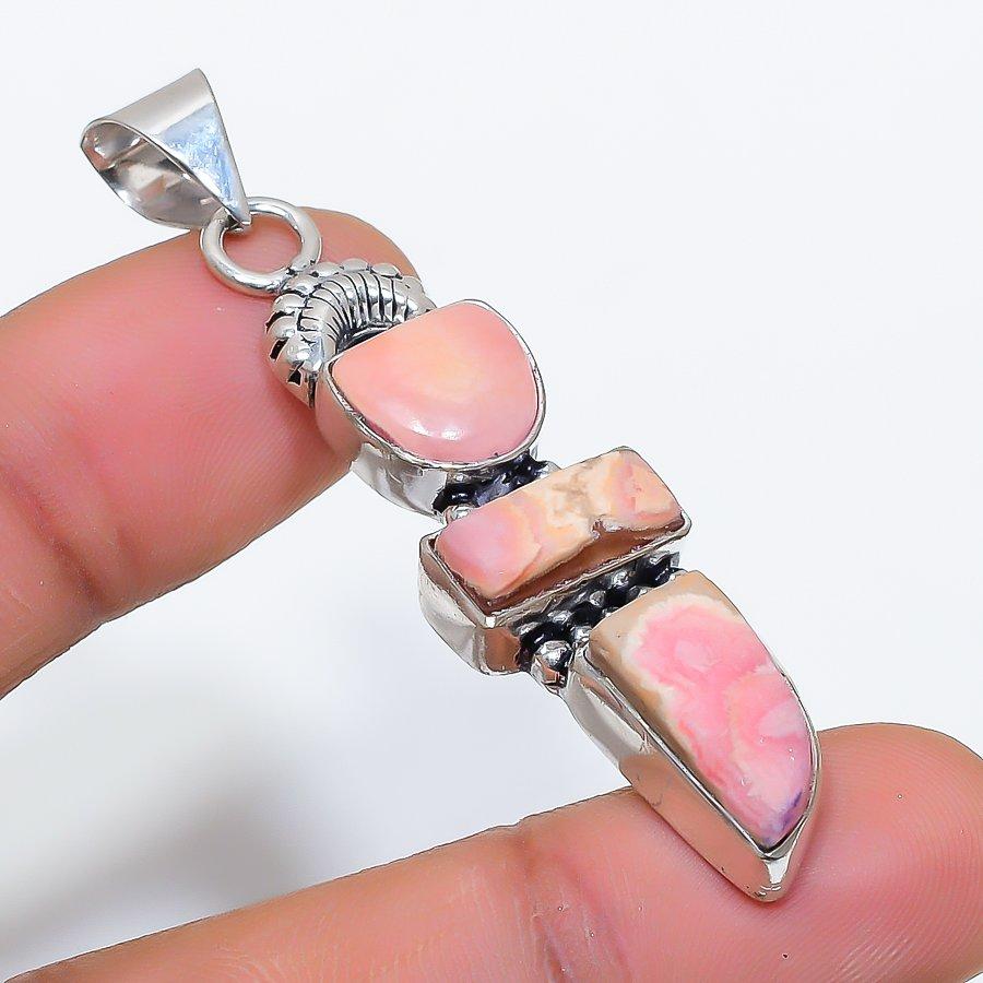 Rhodochrosite Gemstone Handmade 925 Sterling Silver Jewelry Pendant 2.29" SU-9887