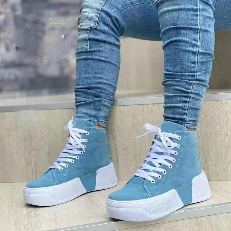 New Women Boots Ladies Chunky Heel Platform Round Toe Shoes Suede Woman Ankle Boots Jeans Casual High-top Sneakers Women's Shoes