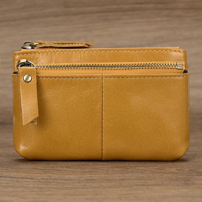 Crazy Horse Leather Zero Wallet Men's Retro Genuine Belt Keyring Leather Coin Bag Key Bag