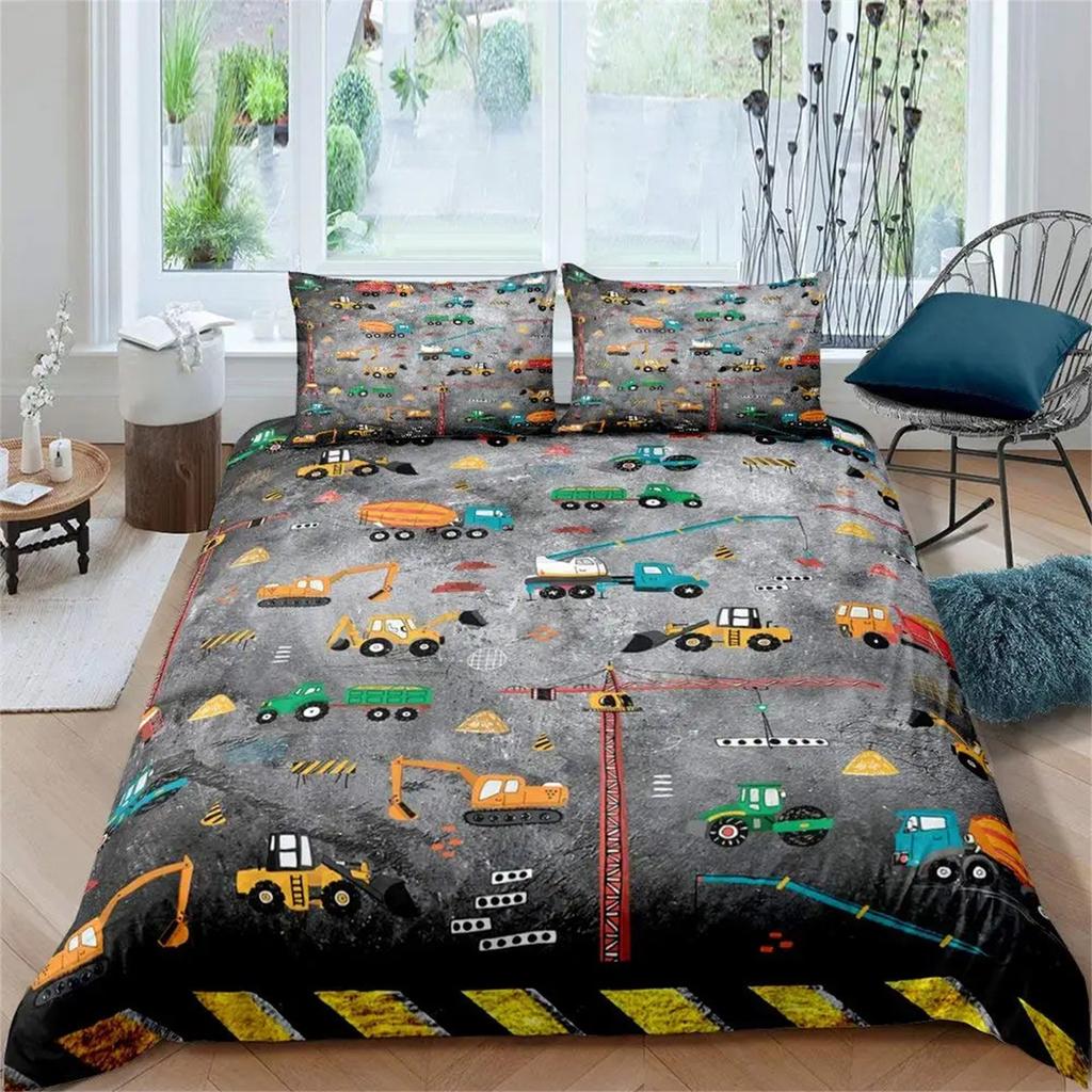Cartoon Cars 3D Printed Microfiber Duvet Cover For Adults Teens Bedroom Decor Colorful Car Bedding Set Soft All-Season Home Use