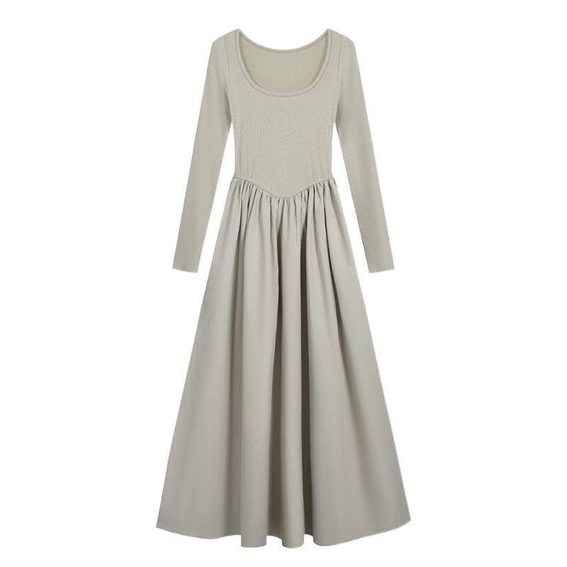 Spring 2026 Women's Square Neck Long Sleeve Slimming Knit Dress