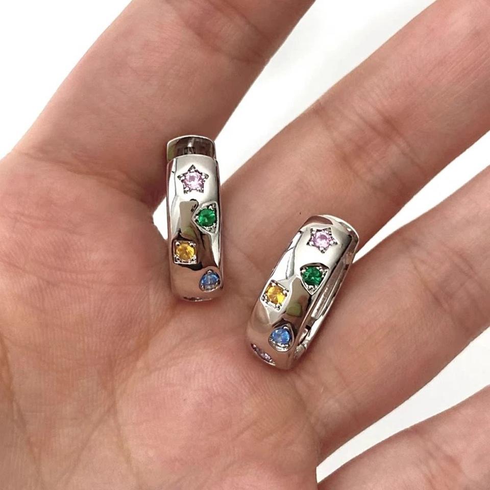 Colorful Rainbow Ring Earrings for Ladies, Crystal Charming Wedding Earrings for Ladies, Perforated Jewelry Gifts.