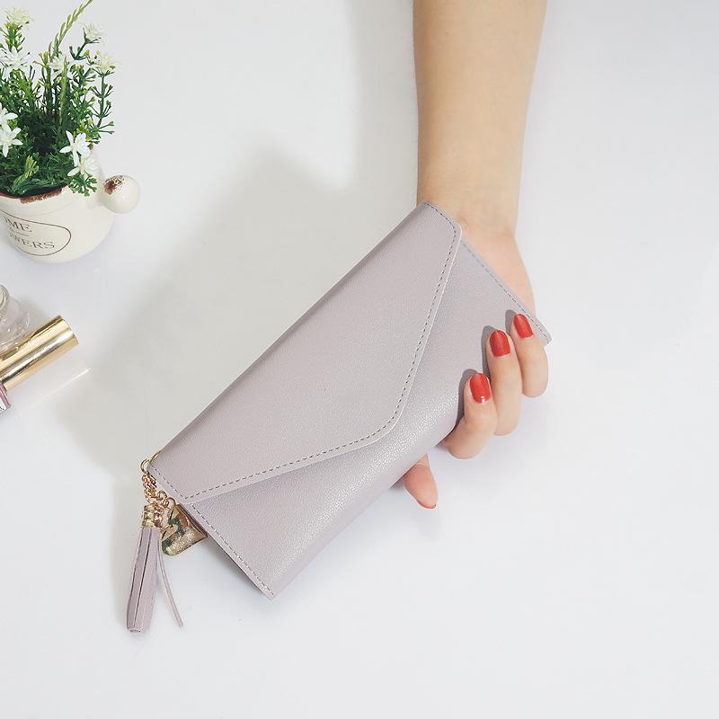 Women's Long Korean-Style Wallet with Heart Pendant and Tassel