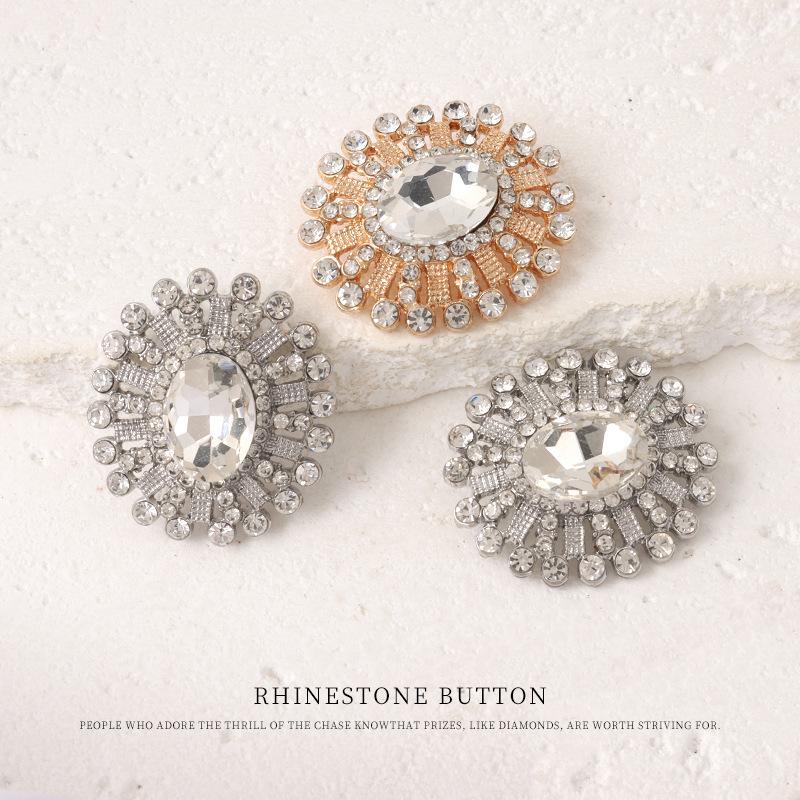 5pcs Metal Diamond Buttons Fur Coat Rhinestone Buttons Sweater Jacket Windbreaker Gold Button Accessories