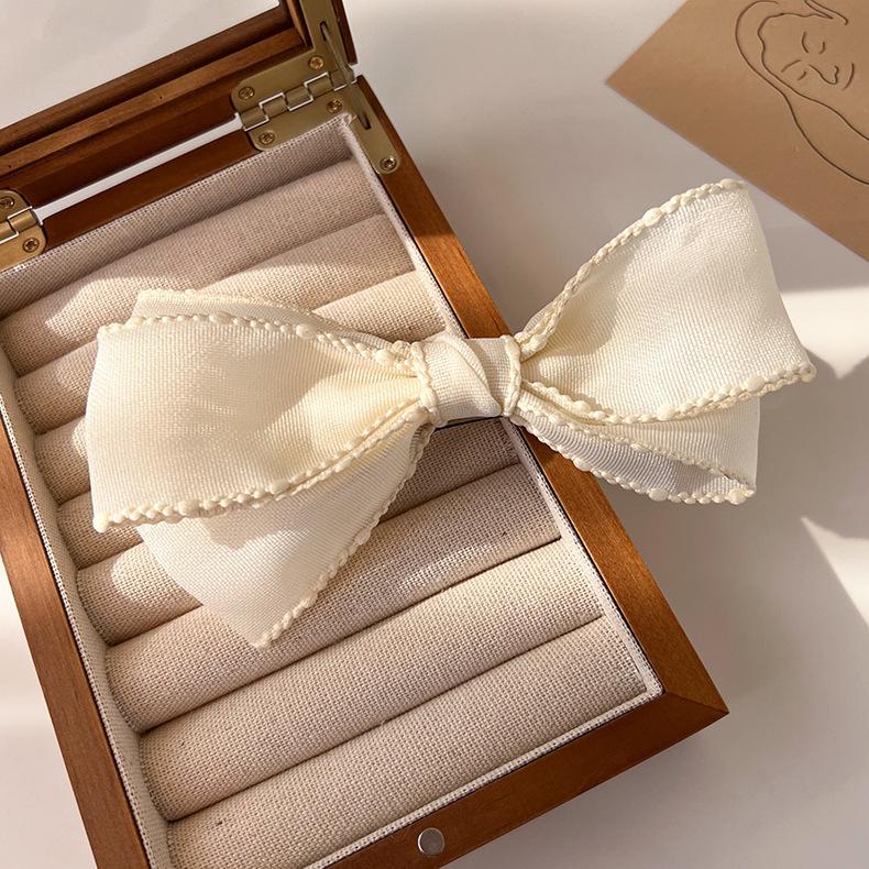 

Новая милая тканевая трехслойная заколка для волос с бантиком, пружинная заколка на затылке бежевый