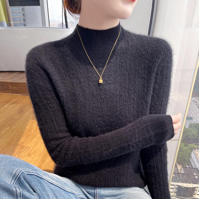 Half-High Collar Cashmere Slim Fit Knit Pullover Sweater for Fall/Winter