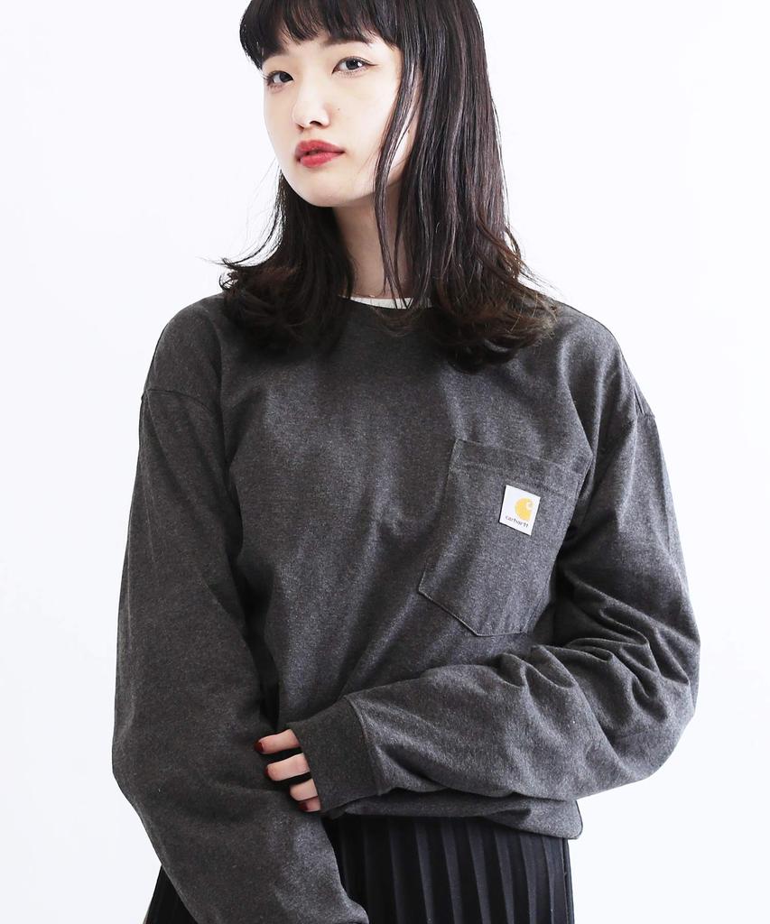 Crew Neck Long with Chest Pocket Long Sleeve M Carbon Heather [Carhartt] T-shirt Men's T-Shirt