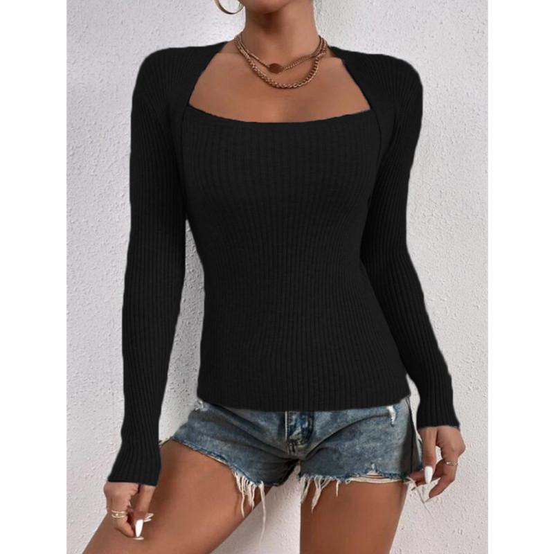 Autumn Square Neck Pullover Sweaters Women Knitted Sweater Top Winter Knitwear Bottoming Sweater Blouse