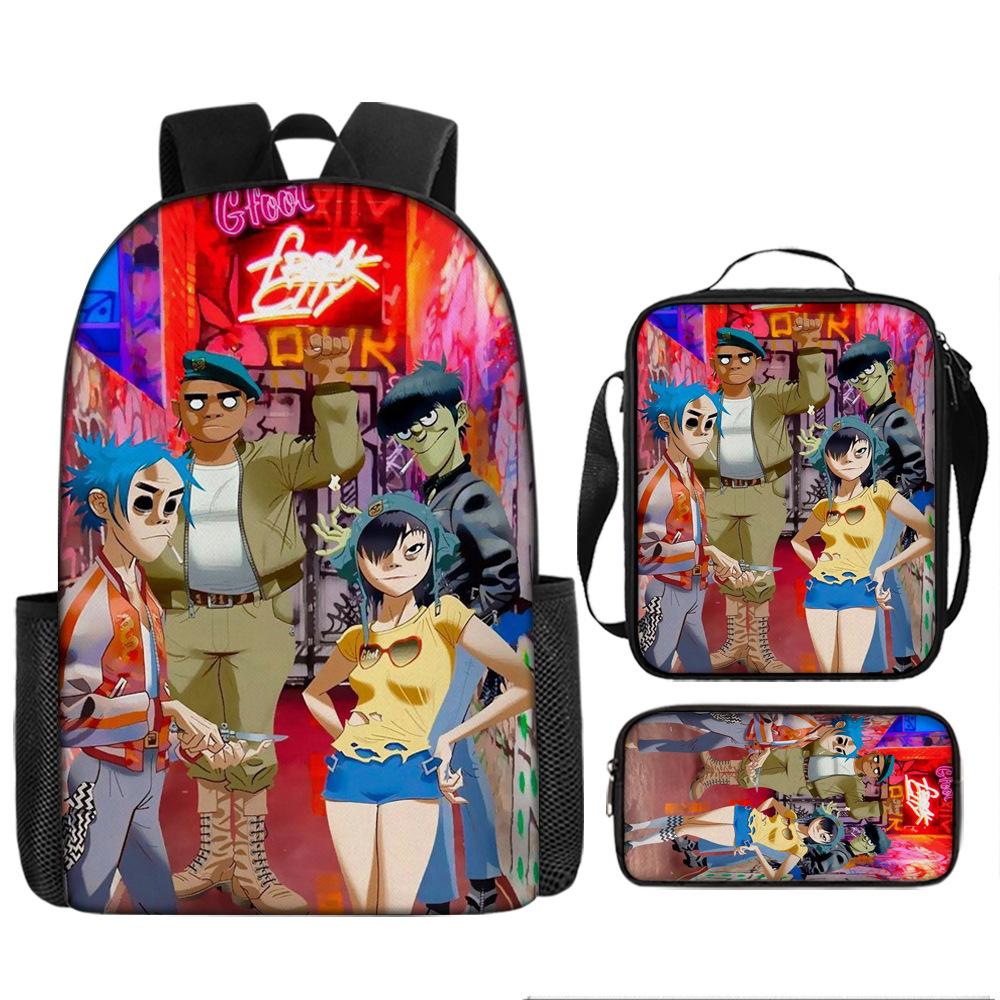 Hot selling British virtual band Gorillaz student backpack cartoon children's backpack shoulder bag pencil case three piece set