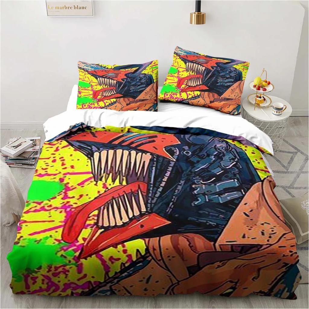 Chainsaw Man Bedding Lovely Anime Cartoon Twin Bedding Set 3 Piece Comforter Set Bed Duvet Cover Double King Cover Home Textile