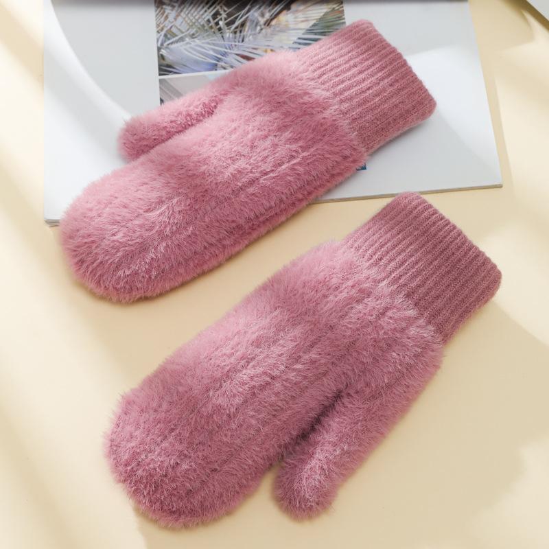 Gloves female winter cute student thickened couple male plush cycling cold warm full finger gloves
