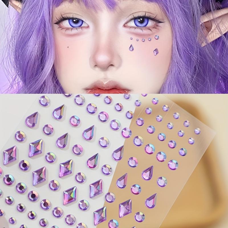 Multi-Size 3D Purple Synthetic Gemstones Teardrop, Rhombus, Round Drill Face Stickers for DIY Makeup Eye Decoration Sparkling Rhinestone for Crafts