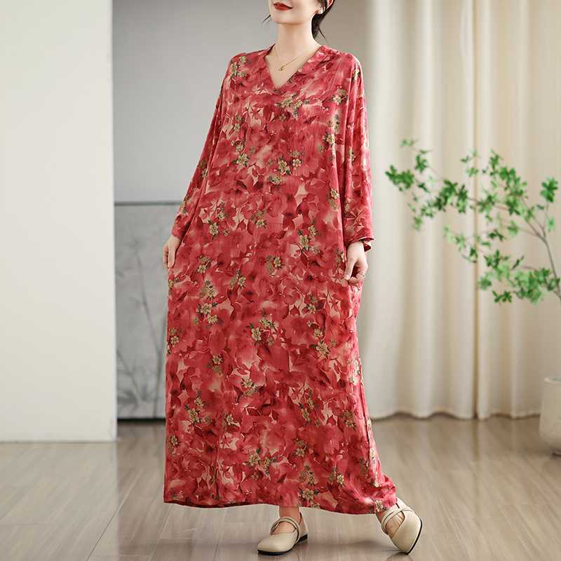 Vintage Long Dress with Cotton and Linen Patterns