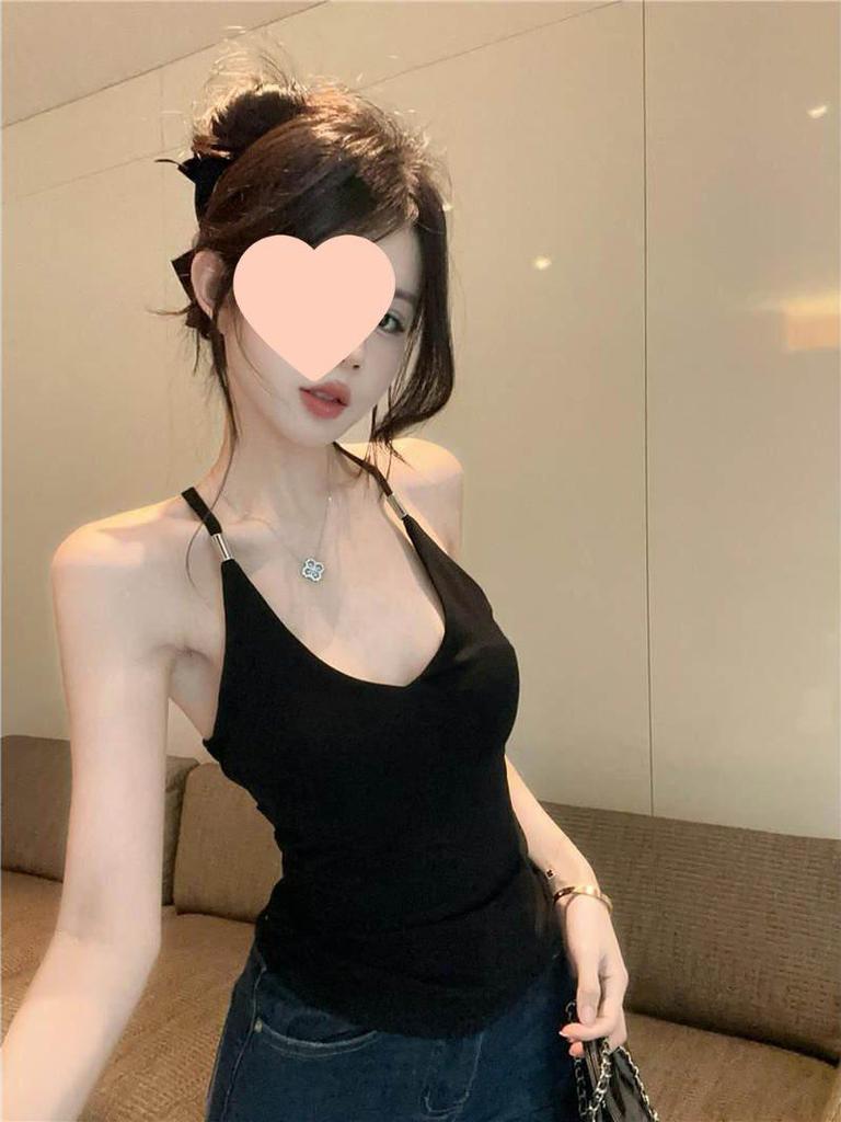 Halter V-Neck Camisole Crop Top with Breast Pads - Women's Spicy Summer Sexy Bandeau Outwear