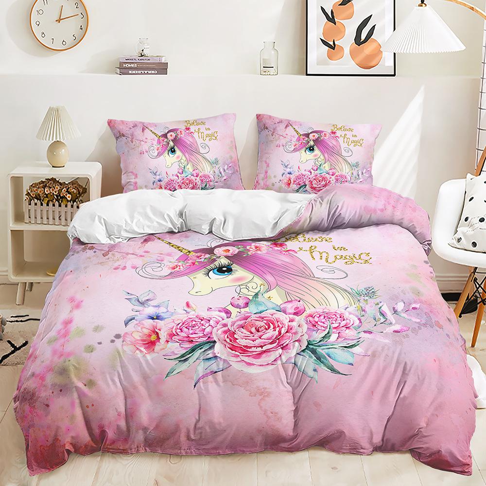 Three-Piece Dream Unicorn Quilt Cover Digital Printing Three-Piece Bedding