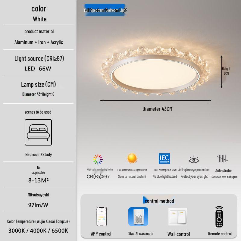 Modern Smart Bedroom Ceiling Light, Full Spectrum Eye-Care, Luxury Design