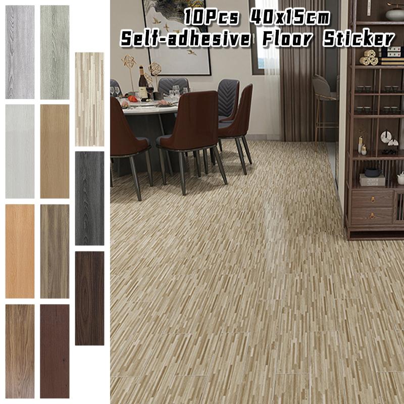 10 Pcs 45x15cm Self-adhesive Floor Sticker Thicken Wood Grain Wall Sticker Living Room DIY Wall Tiles Furniture Renovation Decor