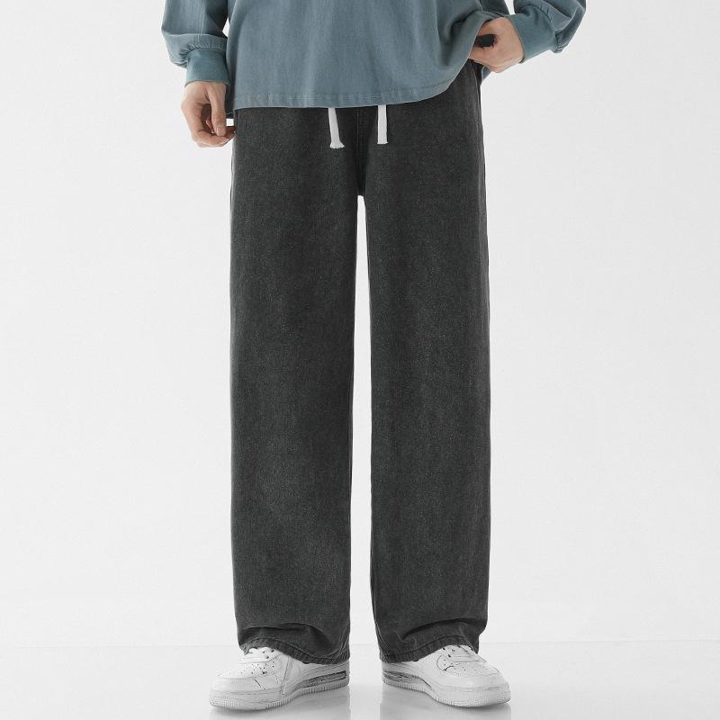 

Muxiu Men s Autumn/Winter Loose Straight-Leg Elastic Waist Jeans S (90-105 kg)