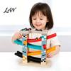 STEM Activity for Kids Wooden Ramp Racer Car Toy, 4 Numbered Mini Cars And Parking Lot Sturdy Design, Development Hand-eye Coordination Glider