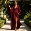 Sweat-absorbent Dress Women's Cotton Linen Maxi Dress, V Neck Batwing Sleeve Comfortable Daily Wear High Split Loose Casual Beach Sundress with