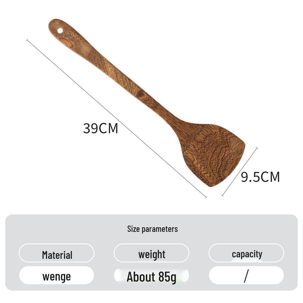 Unpainted Wenge Wood Long-Handled Spatula for Non-Stick Pans - Solid Wood Cooking Utensil, Ladle & Tableware