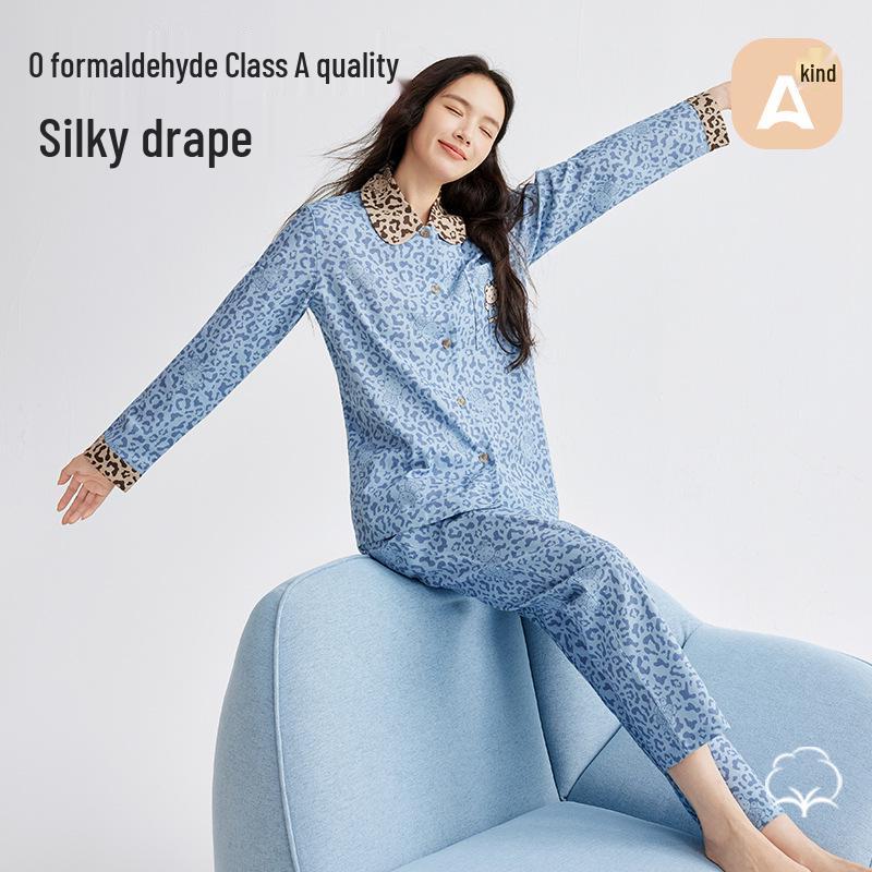 Women's Autumn Bear Embroidery Lyocell Tencel Cotton Pajama Set, Wearable Outdoors, Sweet and Cool Style Homewear.