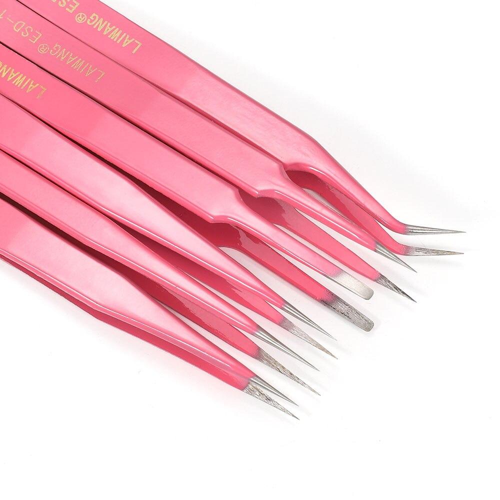 1pc Excellent Quality Pink Stainless Steel Anti-static Industrial Cross Tweezers Beads Rhinestone Tweezer Jewelry Finddings Tool