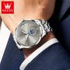 OLEVS 3646 Men's Watches Silver Solid Steel Strap Week Calendar Display Minimalist Luxury Original Quartz Wrist Watches for Man