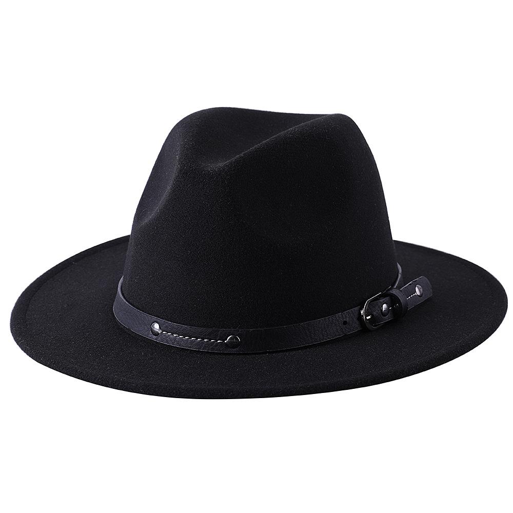 1Pc Fashion Wool Fedora Hat Men Autumn Winter Wide Brim Jazz Cap Imitation Woolen Women Church Felt British Hat