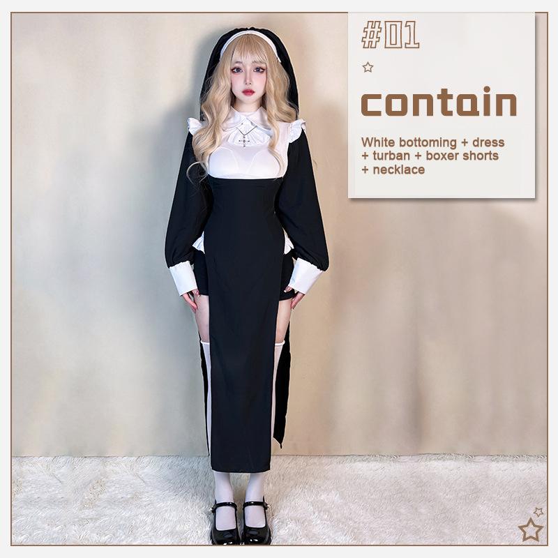 Halloween Adult Costume Women Vampire Sexy Cross Nun Costume Cosplay Uniform Dress