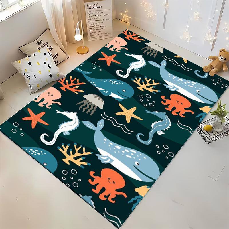 "Colorful Ocean Creatures Non-slip rug suitable for living room and bedroom sofas"