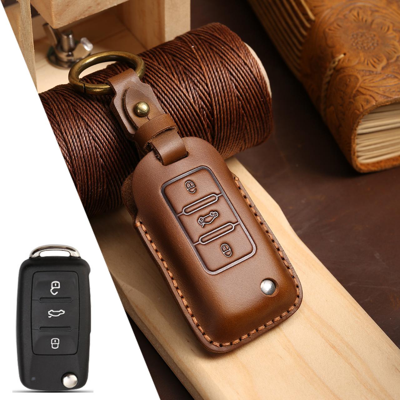 Car Key Cover Is Suitable for Volkswagen Golf Santana Bora Key Protective Case Bag Made of Cowhide