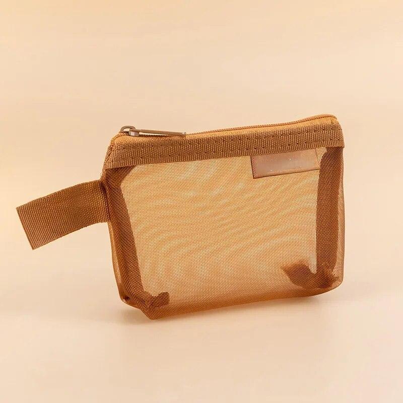Nueva bolsa retro transparente de malla con cremallera para monedas, organizador de tarjetas de identificación, bolsa portátil para guardar llaves, auriculares, cable de datos, cargador