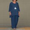 2023 EU & US Women's Cotton Linen Plus Size Casual Irregular Long Sleeve Top & Wide Leg Pants Set