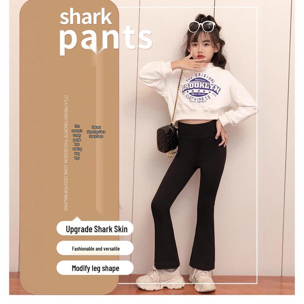 Girls' High-Waisted Shark Leggings - Spring/Autumn Korean Style Yoga Pants for Kids