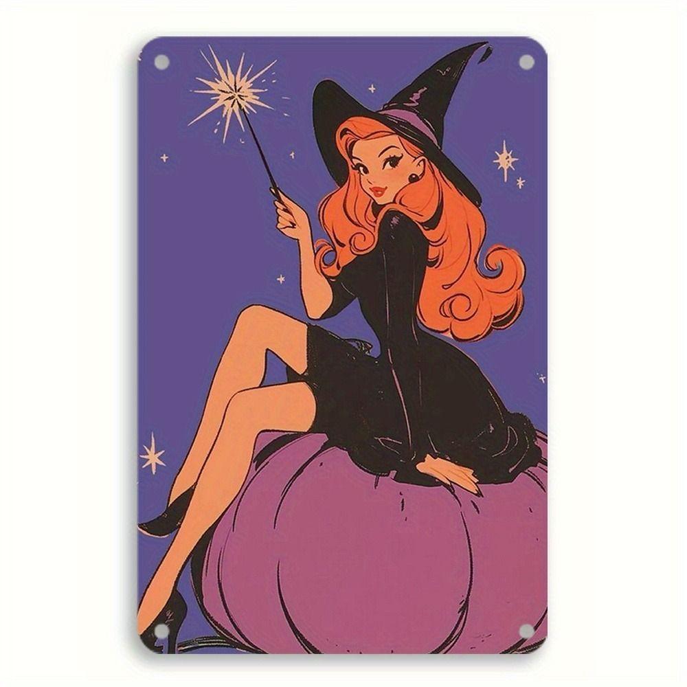 Witch Cat Forest Halloween Sign Metal Tin Sign 20x30 cm Wall Decor