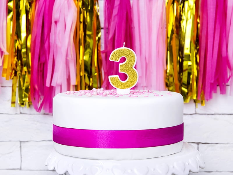 Świeczka  Cyfra "3" Złota Brokatowa