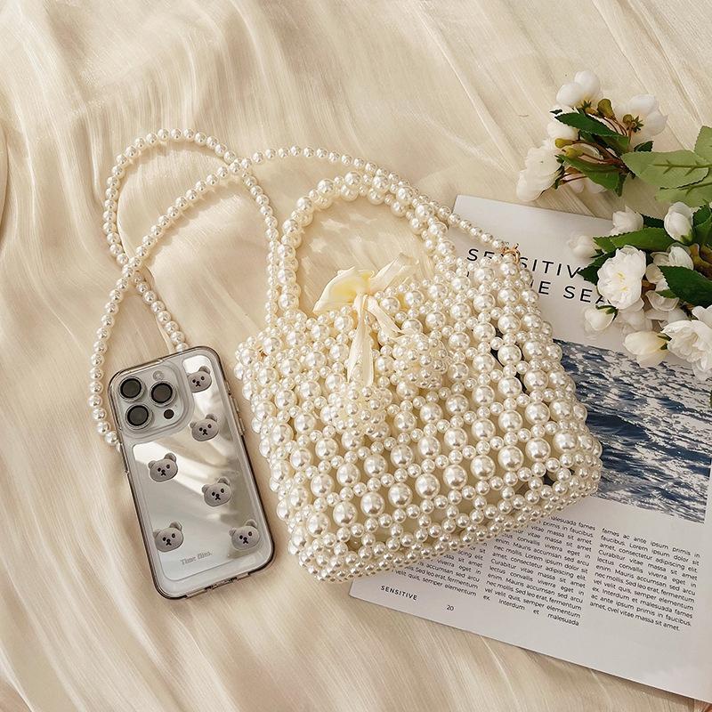 Little Fairy Bag New 2025 Mori Fashion Small Fragrant Wind Woven Pearl Ins Portable Messenger Hollow Bag Tide