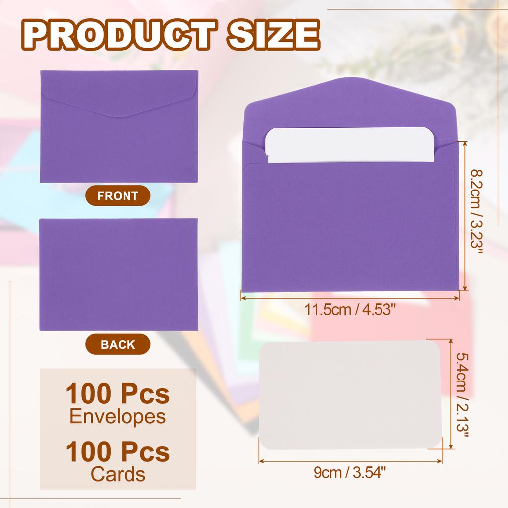 100 Set Mini Buste con Cartoncini Vuoti 9x5,4cm Cartoncini Vuoti e Buste 11,5x8,2cm per Regalo Invito Matrimonio Laurea